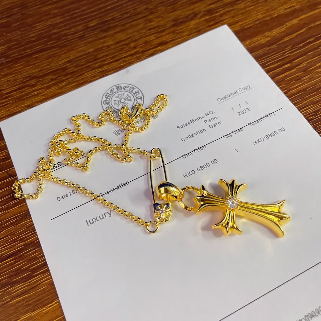 Chrome Hearts Gold Cross Pendant Necklace